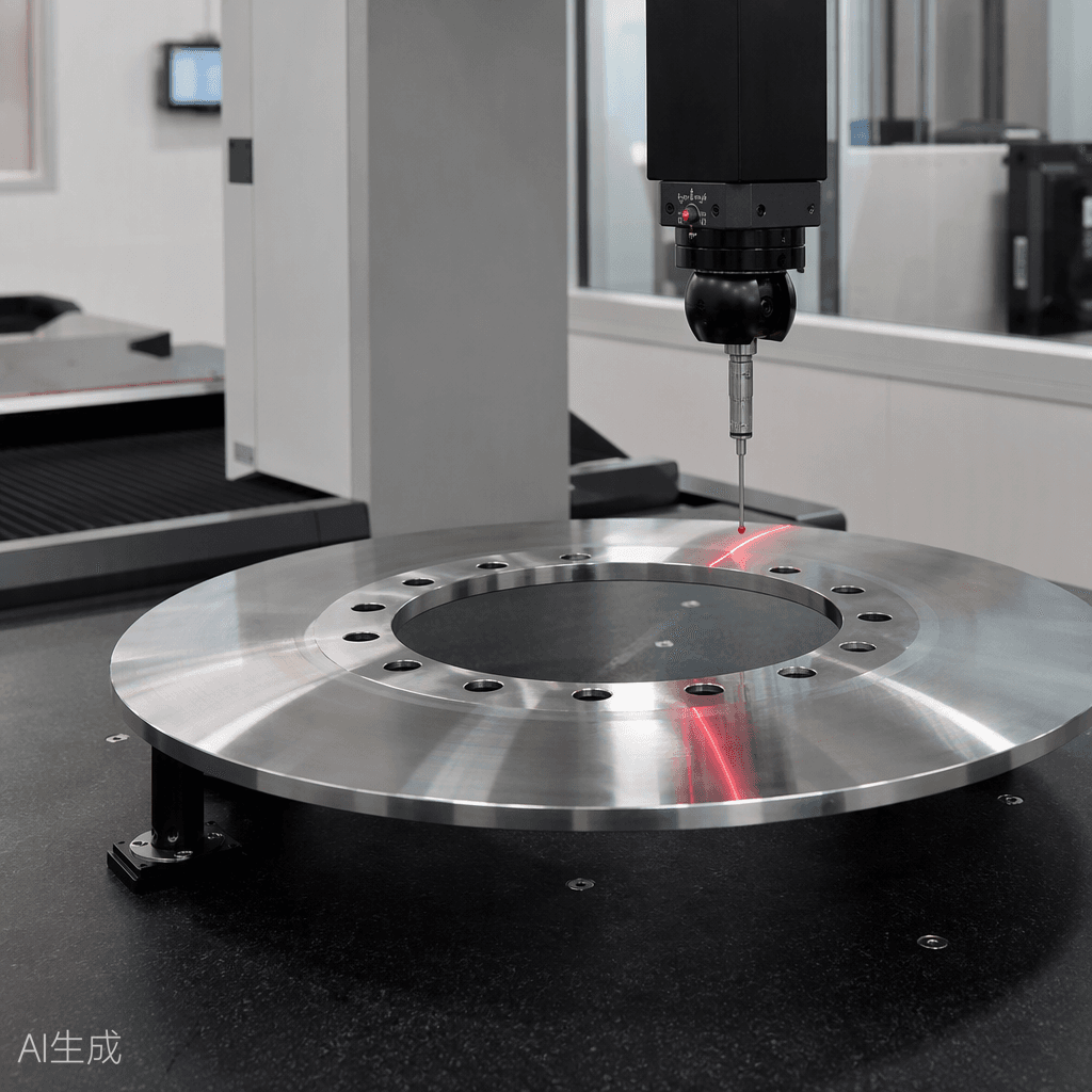 CMM probe measuring a KAIPU slitter blade on granite table