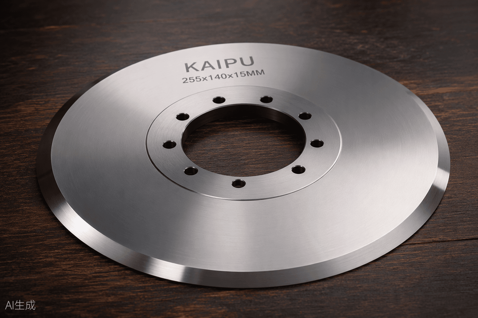 KAIPU rotary slitter blade, mirror-lapped D2 steel, laser marked 255x140x15mm